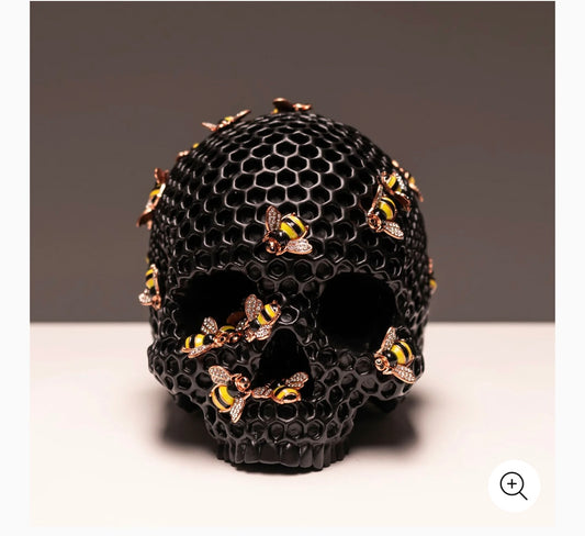 Black Bee Skull Statue